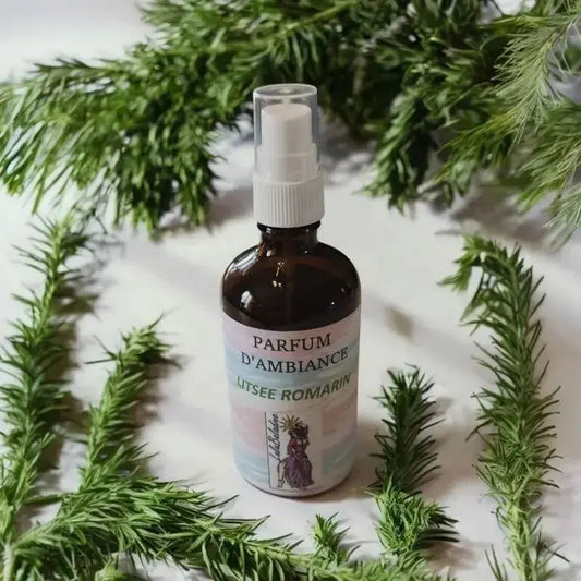 Parfum d’ambiance litsee et romarin en spray diffuseur maison naturel