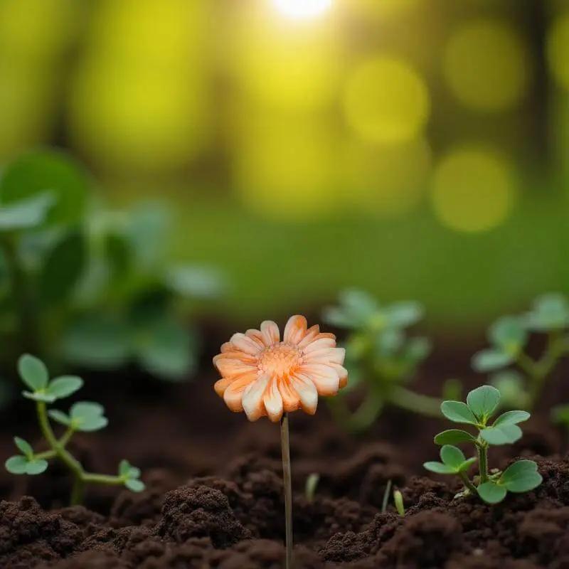 Gerbera bordée d’orange en cire artisanale, fleur décorative dans un décor naturel et ensoleillé – Lulu Baladine