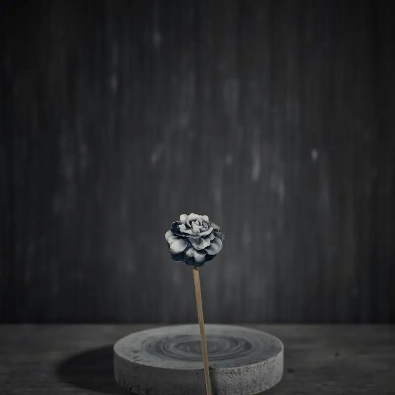 Petite fleur œillet noir et blanc élégante sur fond sombre minimaliste