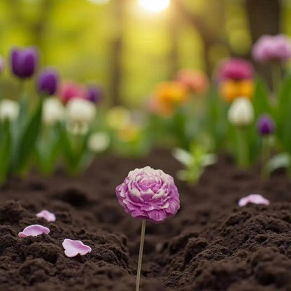 Pivoine bordée de fuchsia en cire artisanale, fleur décorative colorée épanouie dans un jardin printanier – Lulu Baladine