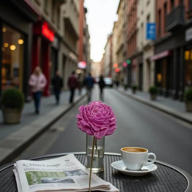 Pivoine fuchsia en cire artisanale, fleur décorative naturelle sur table de café en ville – Lulu Baladine