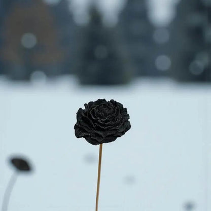Pivoine noire en cire artisanale, fleur décorative élégante sur fond enneigé – Lulu Baladine