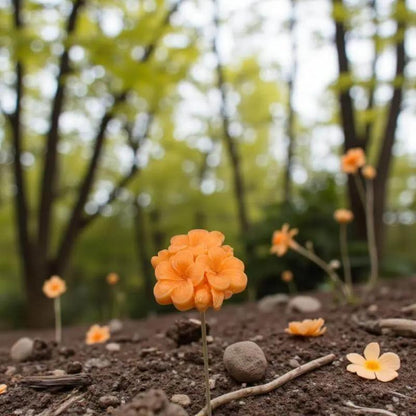 Primevère moyenne orange en cire artisanale, fleur décorative éclatante parmi les fleurs du sous-bois – Lulu Baladine