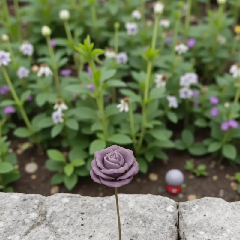 Rose moyenne vieux rose en cire artisanale, fleur décorative douce et romantique dans un parterre fleuri – Lulu Baladine