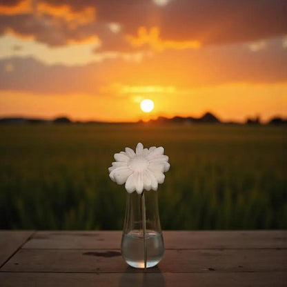 Gerbera blanche en cire artisanale, fleur décorative naturelle au coucher du soleil – Lulu Baladine